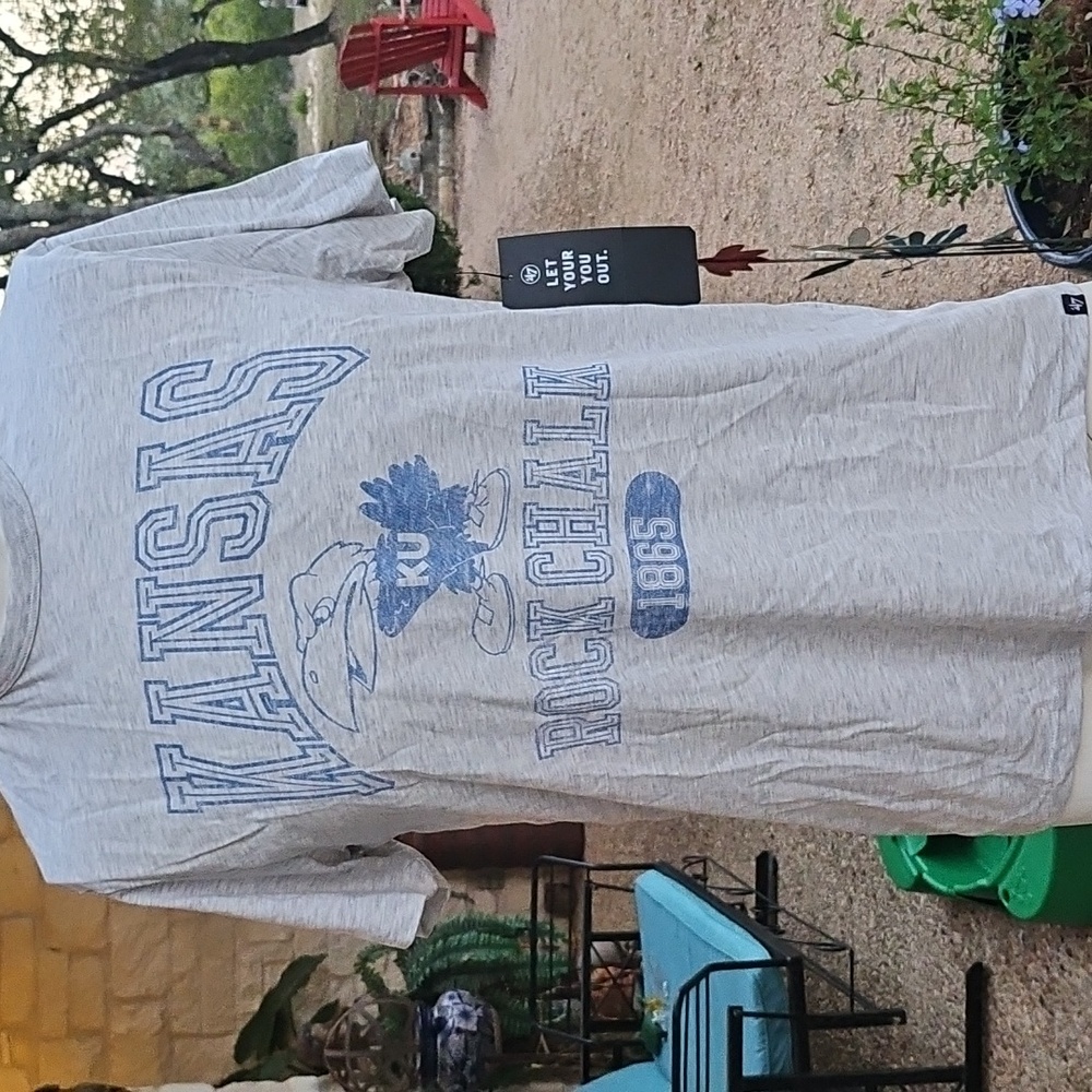 New W Tag '47 Brand Men's M Kansas University Rock Chalk Grey Cotton T SHIRT